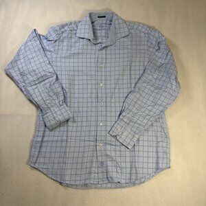 Bugatchi Uomo Classic Fit Shirt Men's L Large Blue Check Cotton Long Sleeves